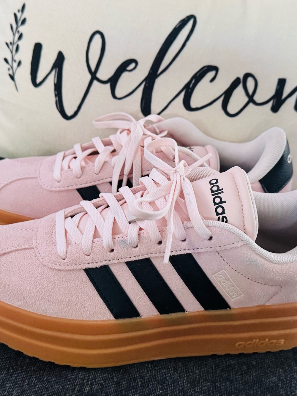 adidas Pink Suede Sneakers with Black Stripes and Gum Platform